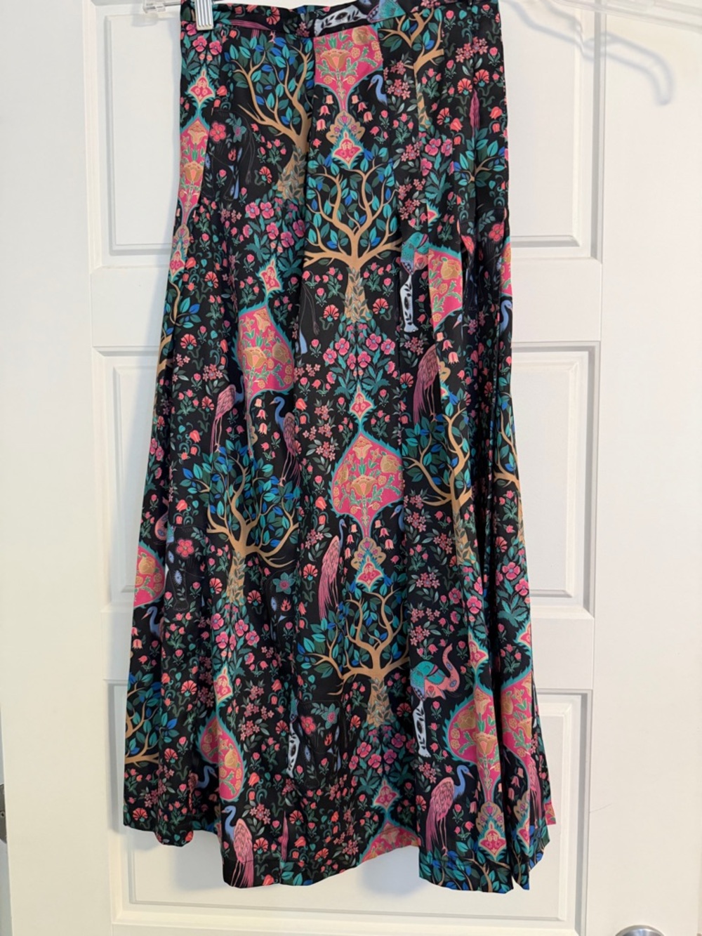 Black Maxi Skirt with Pink & Teal Floral Bird Print